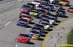 Dale Earnhardt Jr leads the pack earlier in the race