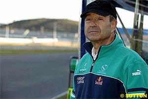Peter Sauber watches his team progress during testing at the Valencia circuit.