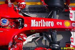 Ferrari's F2004 is full-up with sponsors