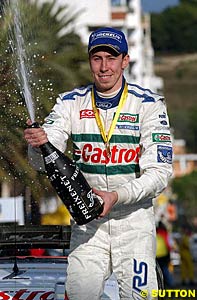 Winner Markko Martin sprays the champagne