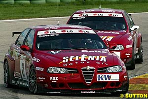 Race two winner Fabrizio Giovanardi leads race one winner Gabriele Tarquini