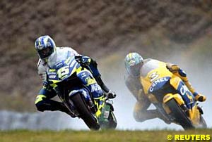 Winner Sete Gibernau leads second place finisher Max Biaggi