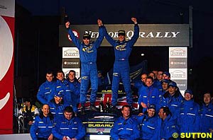 Richard Burns wins the WRC for Subaru/Prodrive