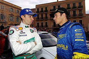 Stephane Sarrazin, right, chats with Skoda's Alex Bengue