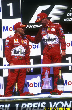 Irvine thanks Salo on the Hockenheim podium