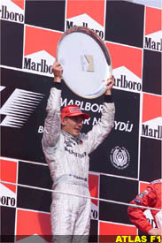 Mika Hakkinen on the podium, today