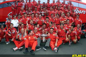 the Ferrari team celebrates