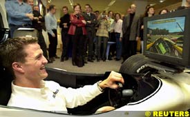 Ralf Schumacher playing the computer game Grand Prix 3