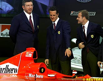 Ross Brawn with Schumacher and Barrichello