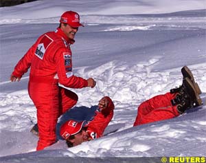 Schumacher and Badoer in the snow