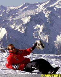 Barrichello falls in the snow, today