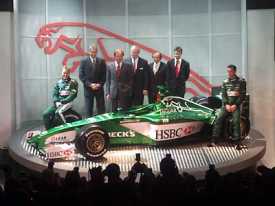 The Jaguar Racing team with the Jaguar R1, today