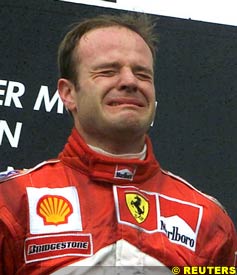 An emotional Rubens Barrichello on the podium, today