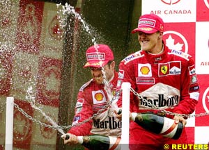 Schumacher and Barrichello on the podium