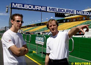 Button briefed  at Albert Park by team manager Dickie Stanford