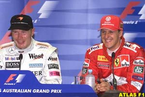 Hakkinen and Schumacher at the press conference