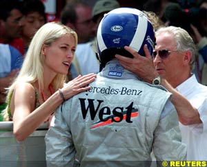 Coulthard congratulated by girlfriend Heidi