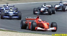 Michael Schumacher leads the race, today