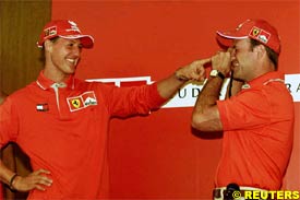 Michael Schumacher and Rubens Barrichello, today in Brazil