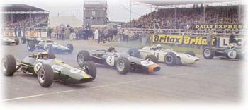 Clark, Hill, Ginther and Stewart on the front row of Silverstone